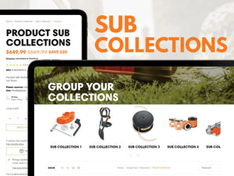 Sub CollectionsOne set up can be used for collection page menus, breadcrumbs and sliders, plus product page sub collection breadcrumbs!
