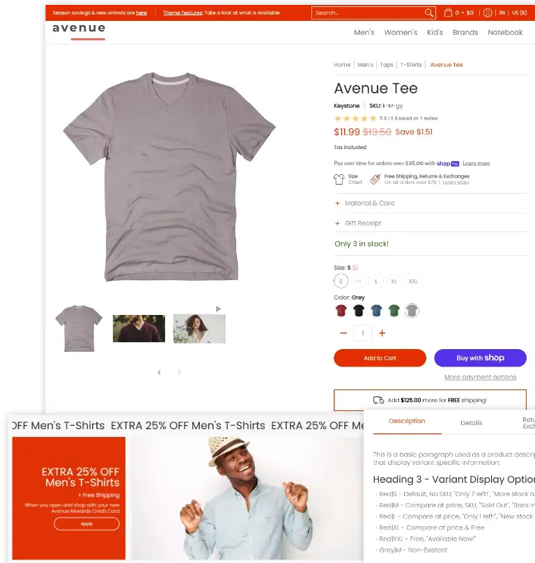Avenue shopify clothing theme mobile
