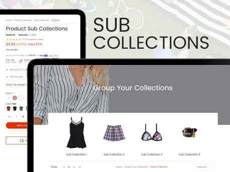 Product sub collection interface with a blonde woman background